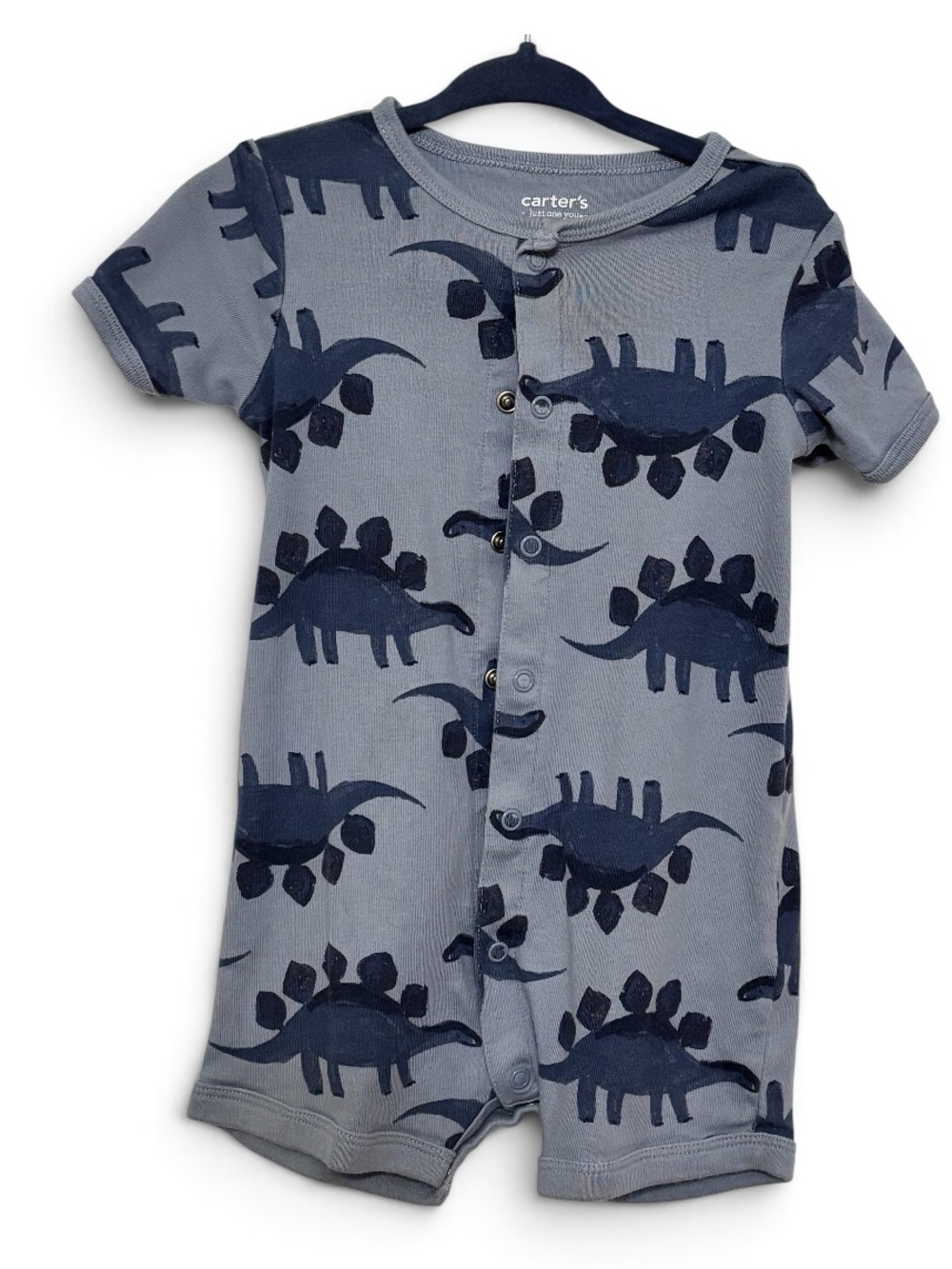 🎉(18m) Carter's Grey Navy Blue Dinosaur Print Sunsuit Romper